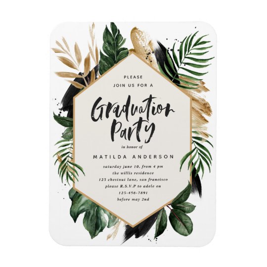 Tropical leaf graduation invitation