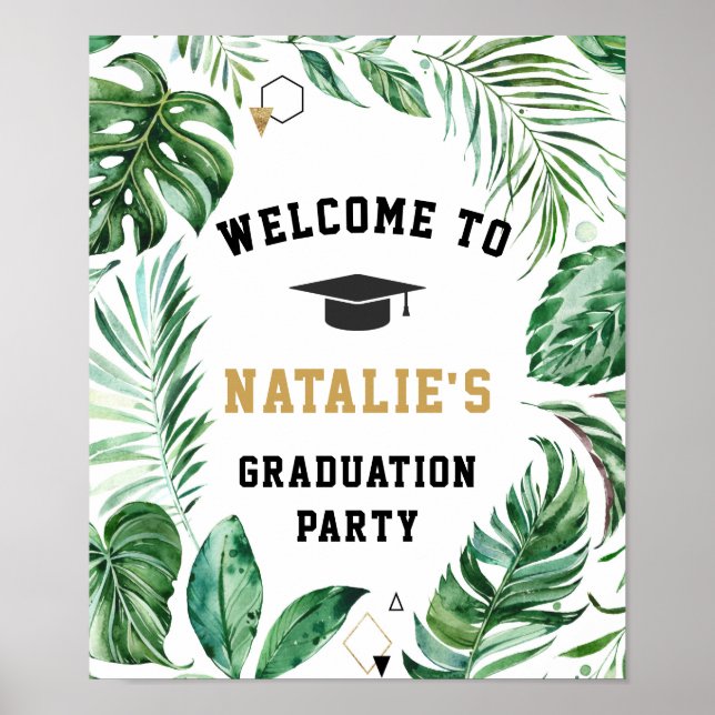 Tropical Leaf Graduation Party Welcome Poster (Front)