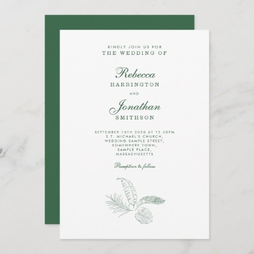Tropical Leaf Green Minimal Wedding Invitation