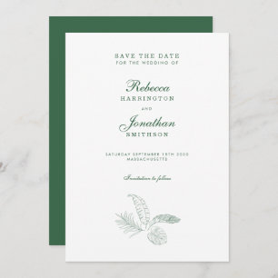 Tropical Leaf Green Minimal Wedding Save The Date Invitation