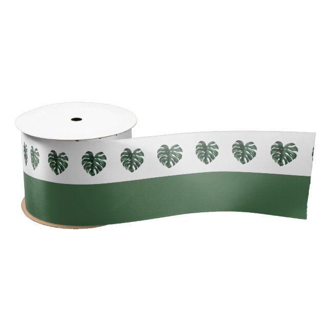 Tropical Leaf Green Monstera  wedding Ribbon (Spool)