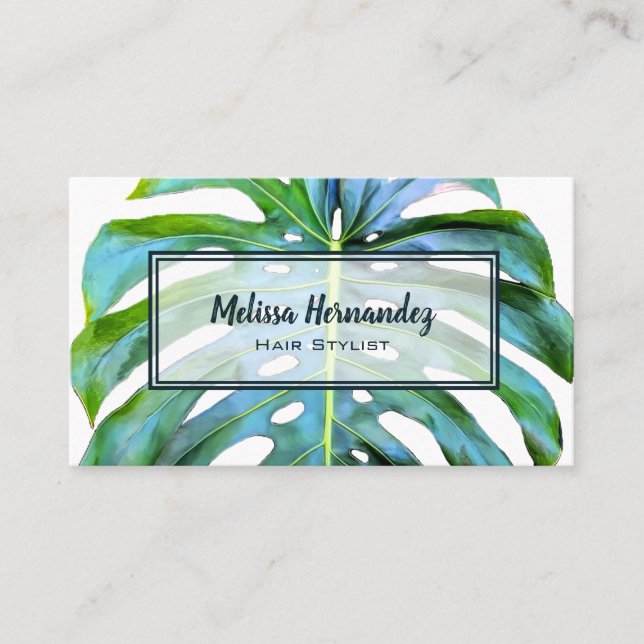Tropical Leaf Greenery Hair Stylist Beach Monstera Business Card (Front)
