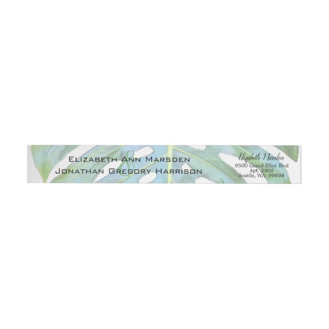 Tropical Leaf Greenery Monstera Wedding Wrap Around Label (Individual)