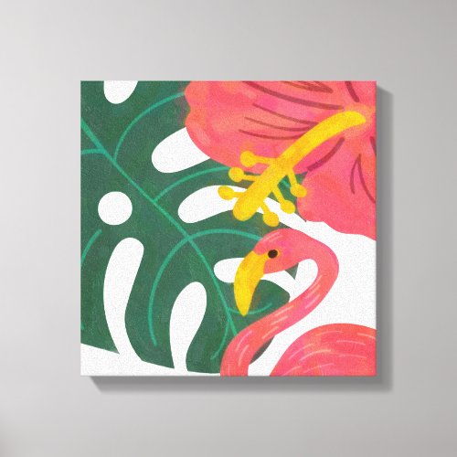 Tropical Leaf Hibiscus Flower  Flamingo Canvas Print
