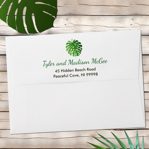 Tropical Leaf Holiday Lights Beach Return Address  Envelope