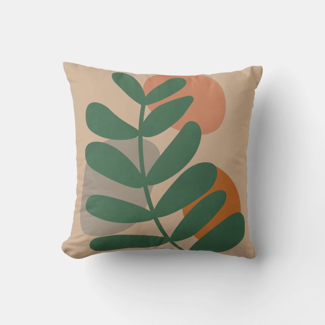 Tropical Leaf I - Earthy Tone, Modern Art Throw Pillow (Front)
