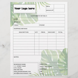 Tropical Leaf Invoice Business Sales Form Receipt Letterhead