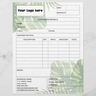 Tropical Leaf Invoice Business Sales Form Receipt Letterhead