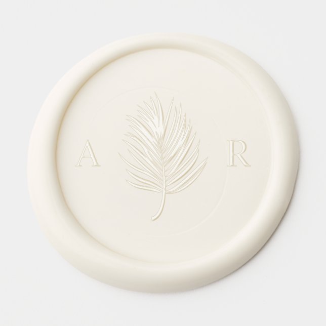 Tropical Leaf Monogram Custom Beach Wedding Wax Seal Sticker (Front)