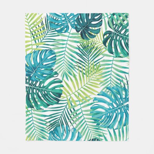 Tropical Leaf Monstera Seamless Design Fleece Blanket