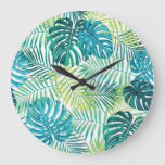 Tropical Leaf Monstera Seamless Design Large Clock