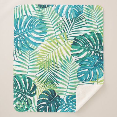 Tropical Leaf Monstera Seamless Design Sherpa Blanket