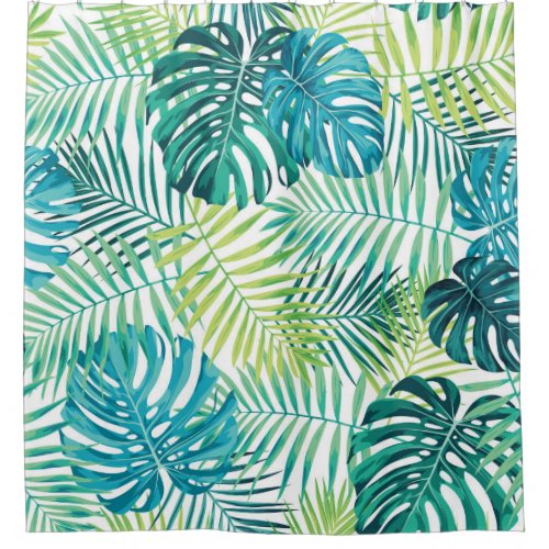 Tropical Leaf Monstera Seamless Design Shower Curtain