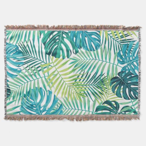 Tropical Leaf Monstera Seamless Design Throw Blanket