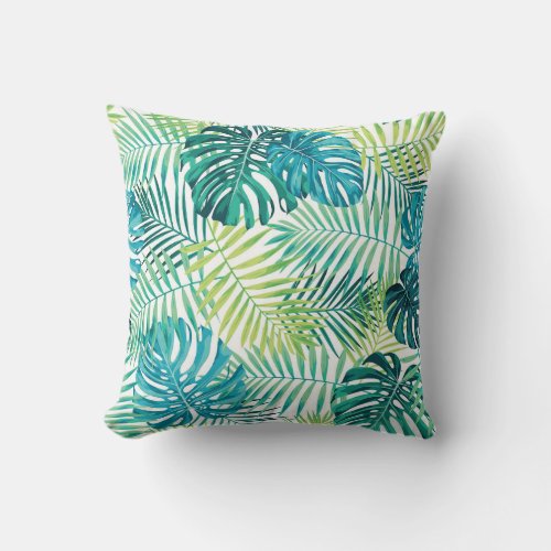 Tropical Leaf Monstera Seamless Design Throw Pillow