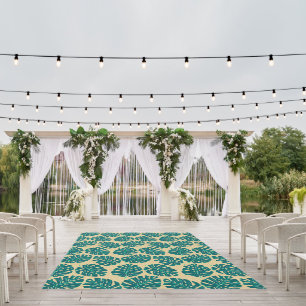 Tropical Leaf Monstera Teal Beige Outdoor Rug