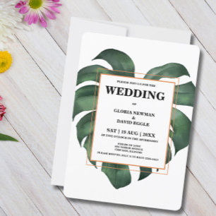 Tropical Leaf Monstera Wedding Rounded Edges Invitation