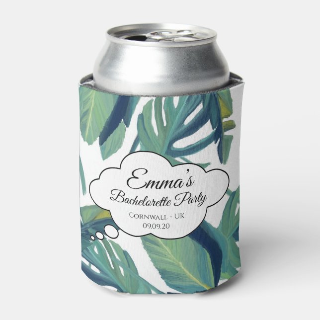 Tropical Leaf Palm Tree Greenery Cute Can Cooler (Can Front)