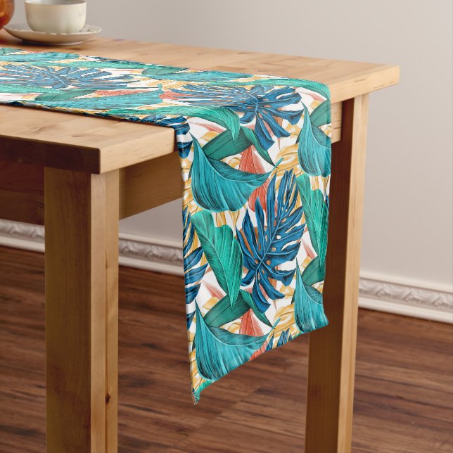 Tropical Leaf Paradise Design for Stylish Long Table Runner (In Situ)
