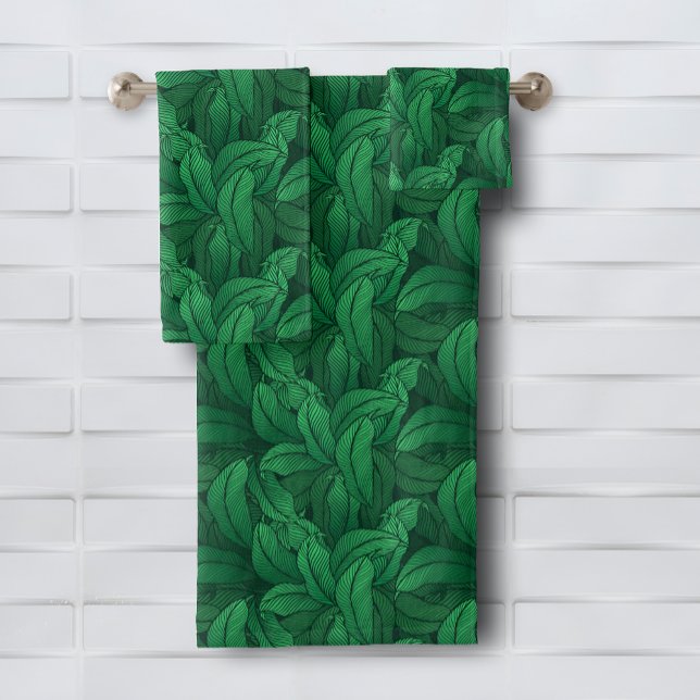 Tropical Leaf Pattern Bath Towel Set (Tropical Leaf Pattern Bath Towel Set (white on reverse), buy pieces separately, too.)