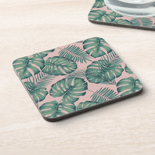 Tropical Leaf Pattern Beverage Coaster (Left Side)