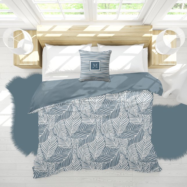 Tropical Leaf Pattern Blue Duvet Cover (Pattern size shown may be a different based on the size ordered. Pillow available in our collection.)