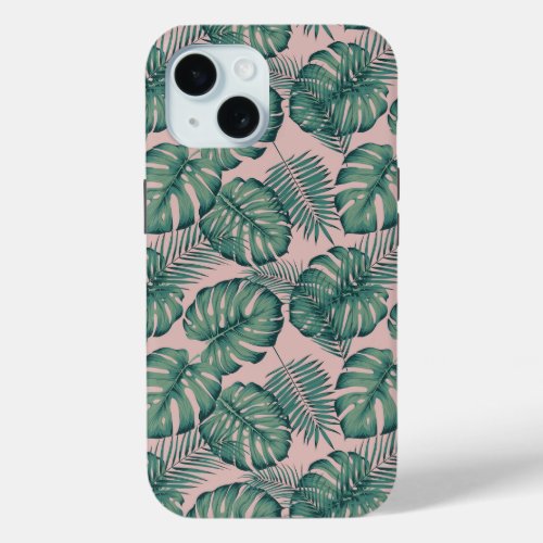 Tropical Leaf Pattern iPhone 15 Case