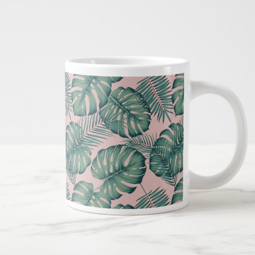 Tropical Leaf Pattern Giant Coffee Mug