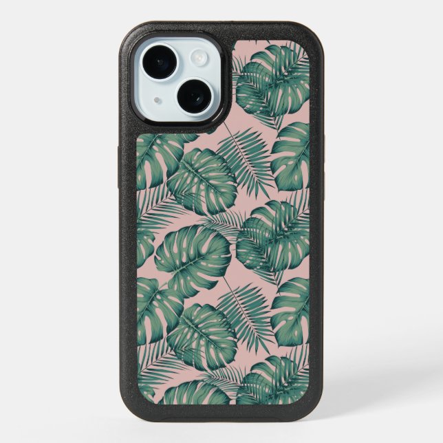 Tropical Leaf Pattern iPhone 15 Case (Back)