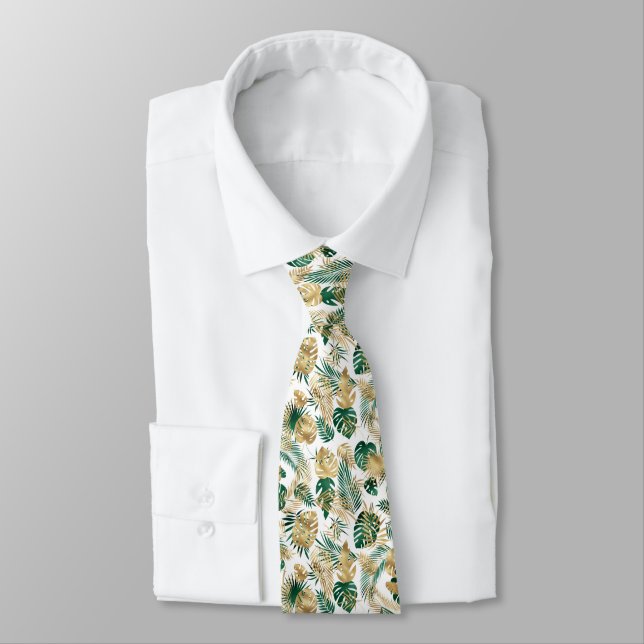 Tropical Leaf Pattern  Neck Tie (Tied)