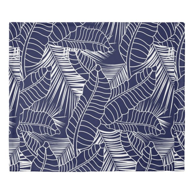 tropical leaf pattern on the navy blue background duvet cover (Front)