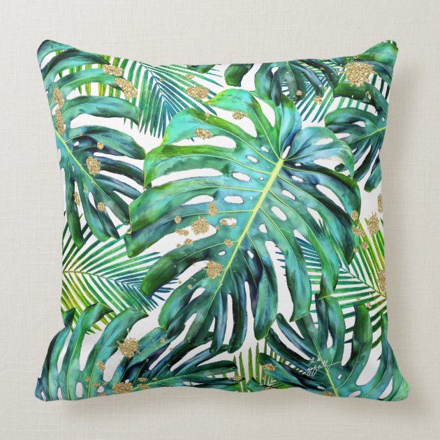 tropical leaf throw pillows