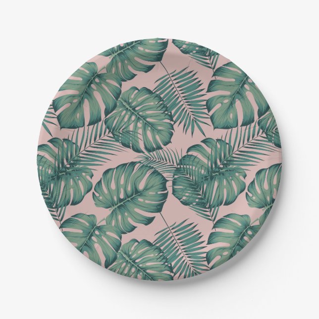 Tropical Leaf Pattern Paper Plates (Front)