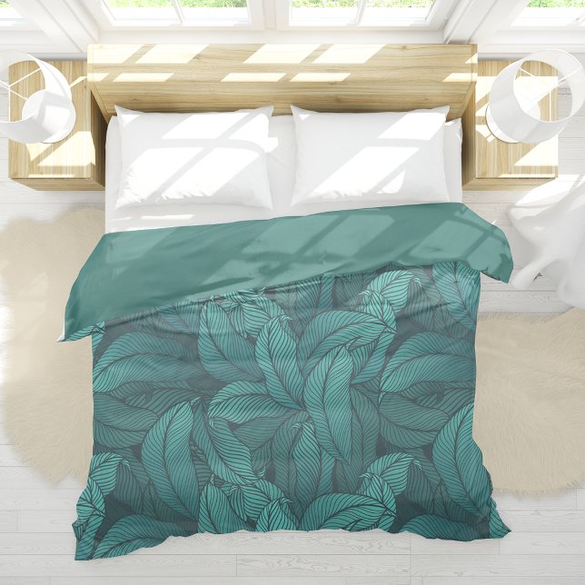 Tropical Leaf Pattern Teal Duvet Cover (Pattern size shown may be a different based on the size ordered.)