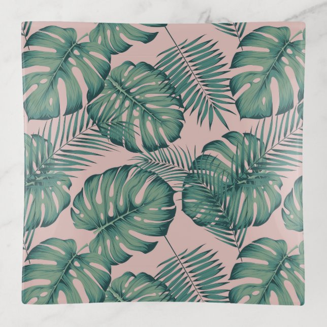 Tropical Leaf Pattern Trinket Tray (Front)