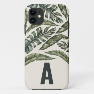 Tropical leaf personalized initial iPhone 11 case