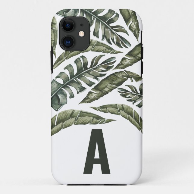 Tropical leaf personalized initial Case-Mate iPhone case (Back)