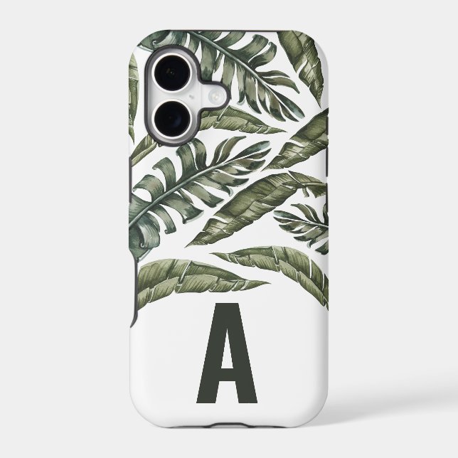 Tropical leaf personalized initial iphone case (Back)