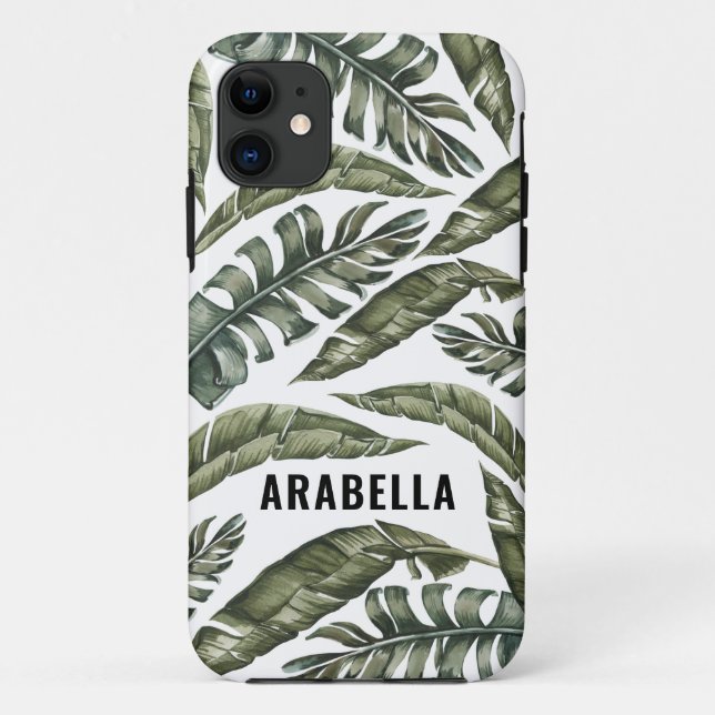Tropical leaf personalized name and initial Case-Mate iPhone case (Back)