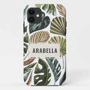 Tropical leaf personalized name and initial iPhone 11 case