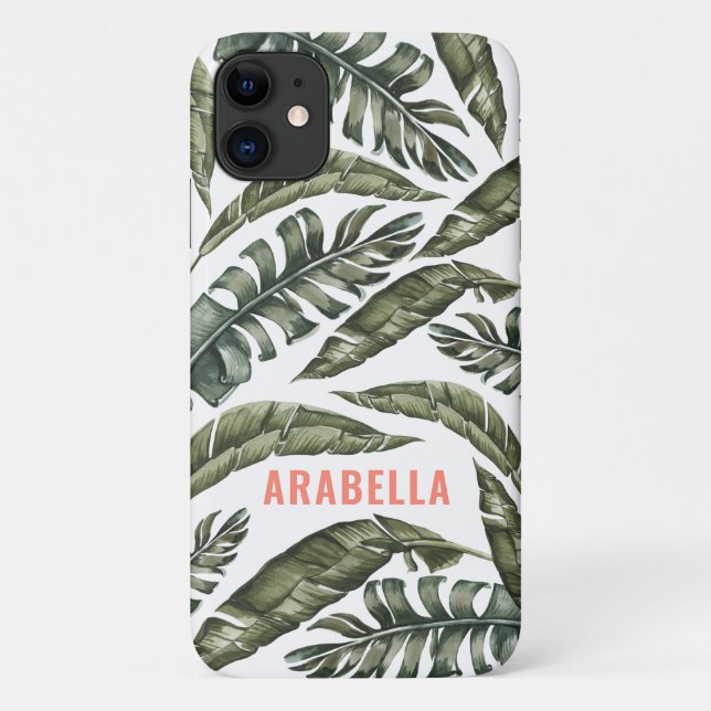 Tropical leaf personalized name and initial Case-Mate iPhone case (Back)