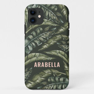 Tropical leaf personalized name and initial iPhone 11 case