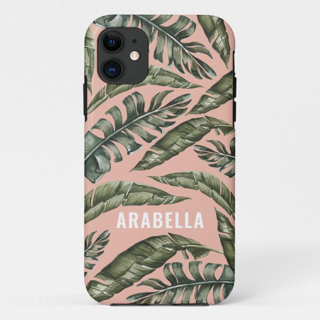 Tropical leaf personalized name and initial Case-Mate iPhone case (Back)