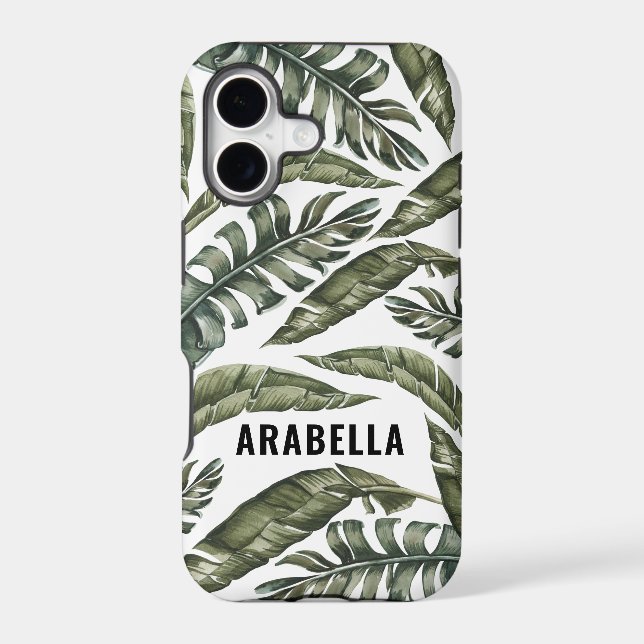 Tropical leaf personalized name and initial iphone case (Back)