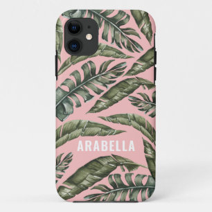 Tropical leaf personalized name iPhone 11 case