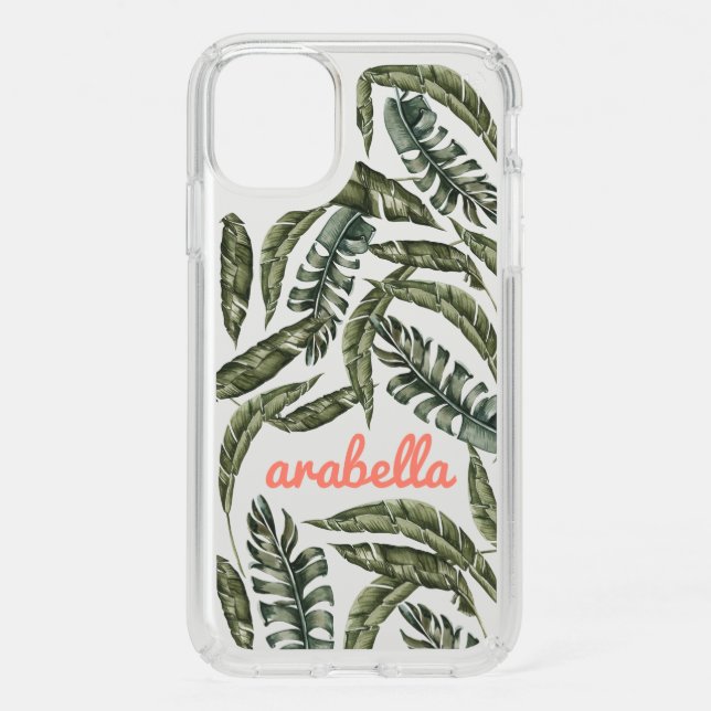 Tropical leaf personalized name speck iPhone 11 case (Front)