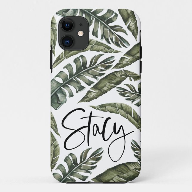 Tropical leaf personalized name stacy Case-Mate iPhone case (Back)