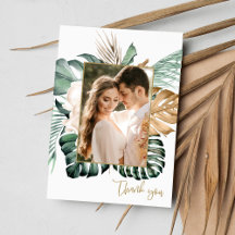 Tropical Leaf Photo Beach Wedding Thank You