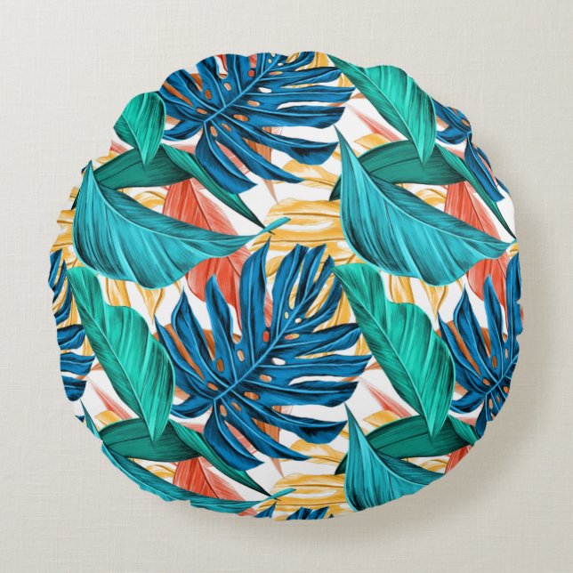 Tropical Leaf Potpourri  Round Pillow (Front)