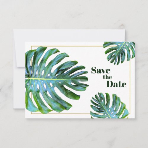  Tropical Leaf QR Code Photo Modern Beach Save The Date